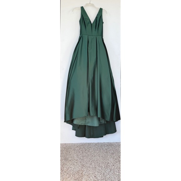 Betsy & Adam Emerald Green Satin High Low Formal Gown Prom Dress Pockets Size 4 - Picture 8 of 15